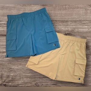 Champion Shorts Mens Large Sz XL Lot of 2 Blue Khaki Tan Pockets Drawstring 36x8